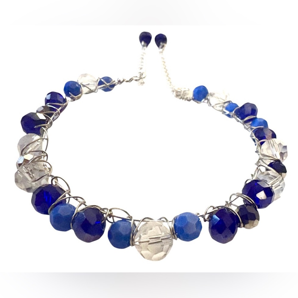Austrian Crystal Hand Wired Bangle with Adjustable Sizing in Shades of Blue